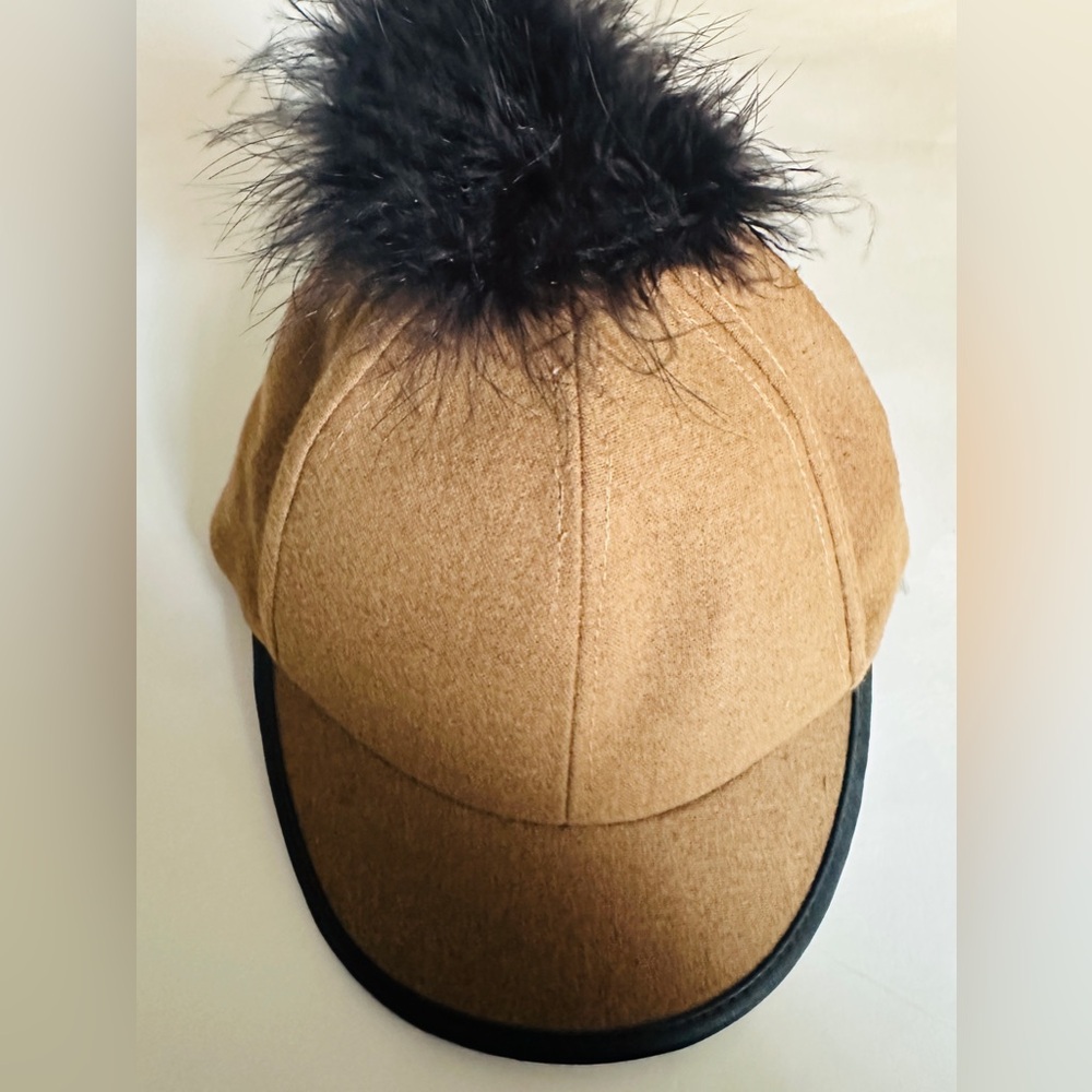 BCBGGeneration Cap  Wool Brown Faux Pom Pom Latte  Cap with Black Pom
